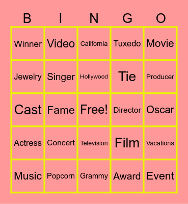 Hollywood Bingo Card