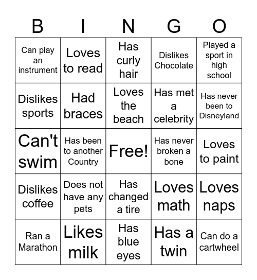 ICE BREAKER Bingo Card