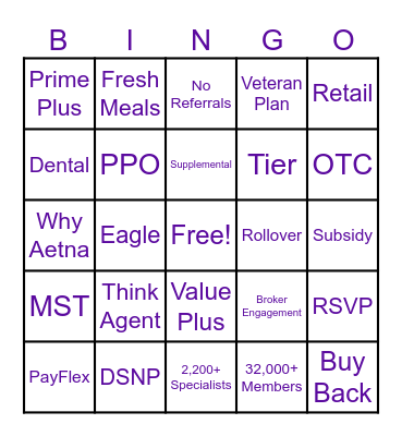 AETNA Bingo Card