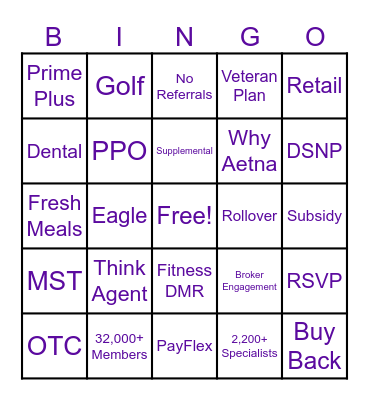 AETNA Bingo Card