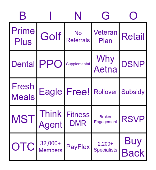 AETNA Bingo Card