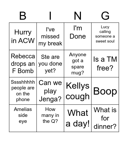 Retention Bingo Card