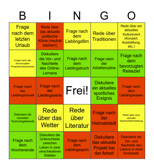 Small-Talk Bingo Card