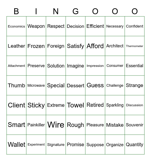 English Club Bingo 3 Bingo Card