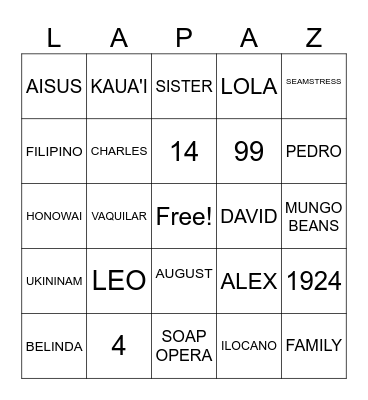 ALL THINGS LOLA Bingo Card