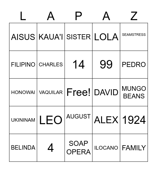 ALL THINGS LOLA Bingo Card