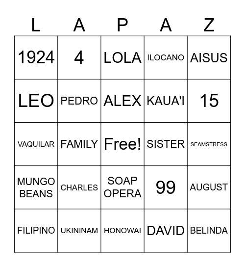 ALL THINGS LOLA Bingo Card