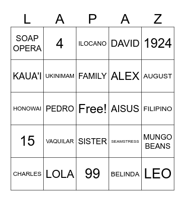 ALL THINGS LOLA Bingo Card