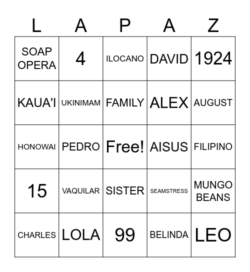 ALL THINGS LOLA Bingo Card