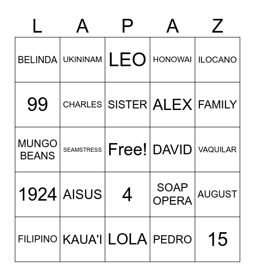 ALL THINGS LOLA Bingo Card