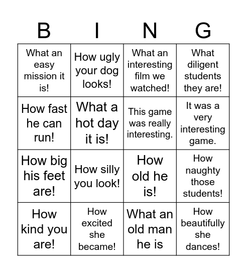 Exclamatory Sentence - 2 Bingo Card