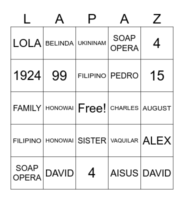 ALL THINGS LOLA Bingo Card
