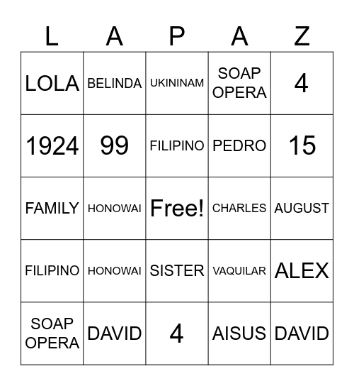 ALL THINGS LOLA Bingo Card