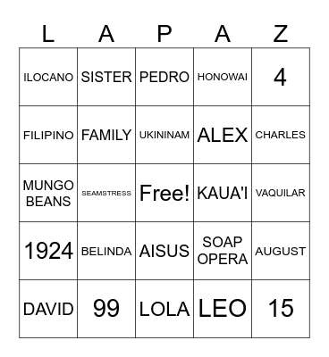 ALL THINGS LOLA Bingo Card
