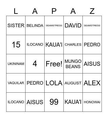 ALL THINGS LOLA Bingo Card