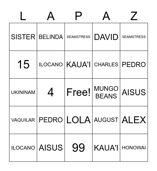 ALL THINGS LOLA Bingo Card
