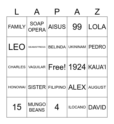 ALL THINGS LOLA Bingo Card