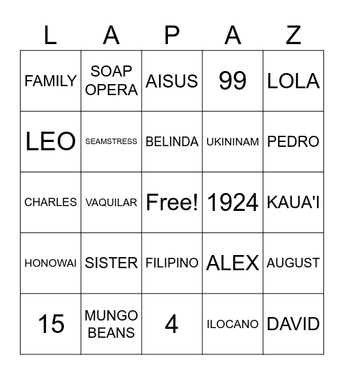 ALL THINGS LOLA Bingo Card