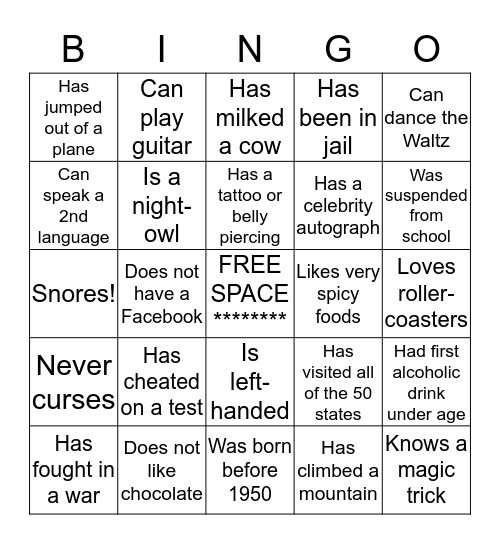 PEOPLE "BINGO" Bingo Card