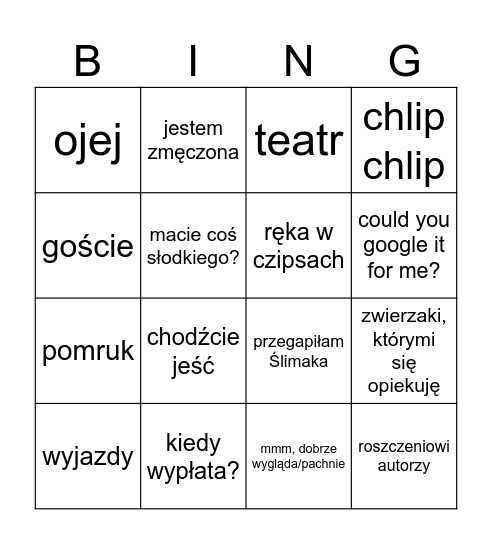 T. Bingo Card