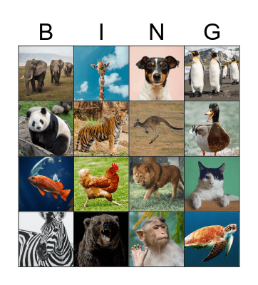 Animal Bingo Card
