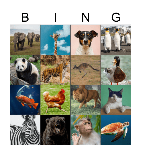 Animal Bingo Card