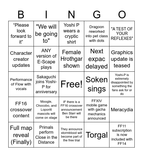 FFXIV Fanfest'23 Bingo Card