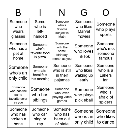 Human Bingo Card