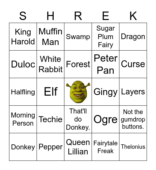 Shrek BINGO Card