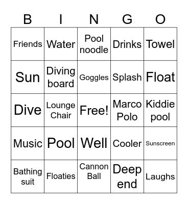 Pool Party Bingo Card