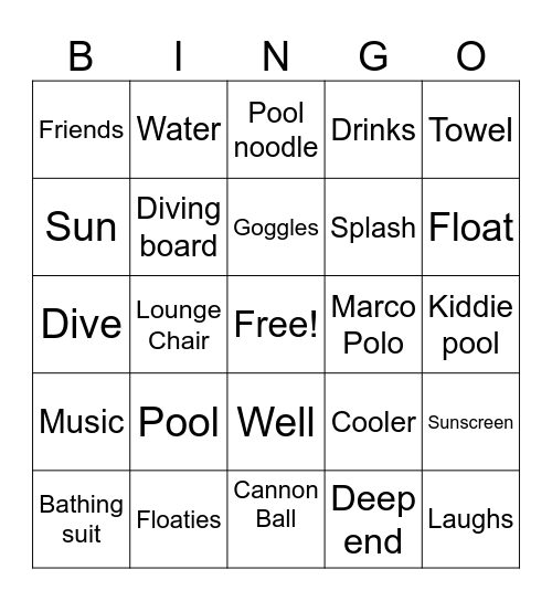 Pool Party Bingo Card