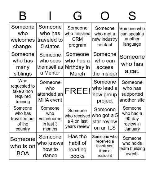 Core Values  Bingo Card