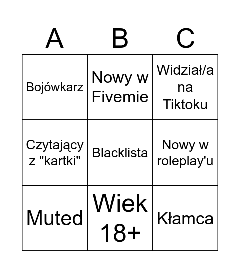 NOCNE BINGO Card