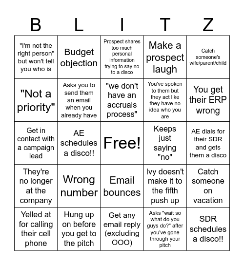 Blitz Day Bingo Card