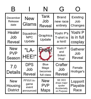 FF Fanfest 2023 Job Reveal Bingo Card