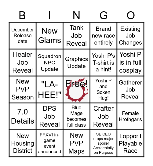 FF Fanfest 2023 Job Reveal Bingo Card