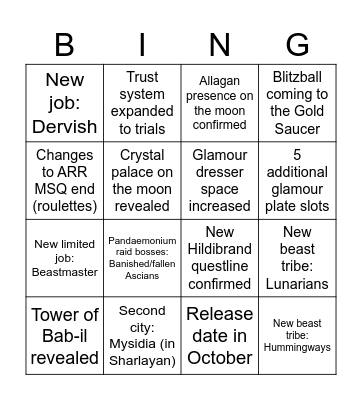 FFXIV Fanfest Bingo Card