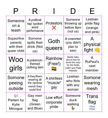Nottingham Pride Bingo Card