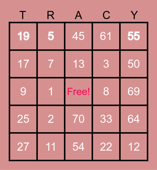 Lacy English Bingo Night Bingo Card