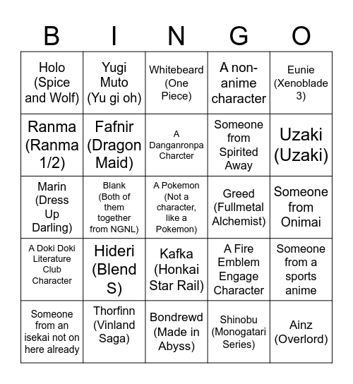 Untitled Bingo Card