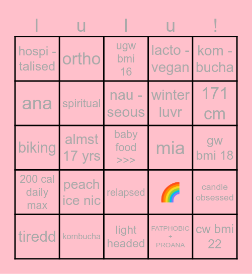 🌈🌈🌈 Bingo Card