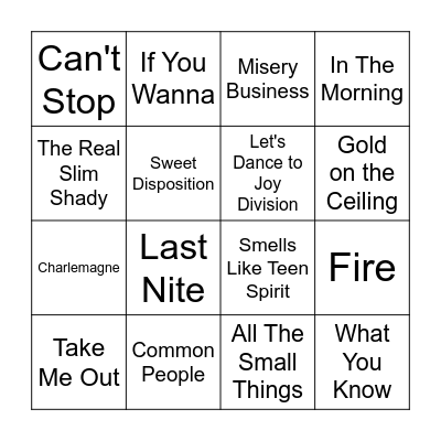 Leeds Fest Indie & Alt Bingo Card