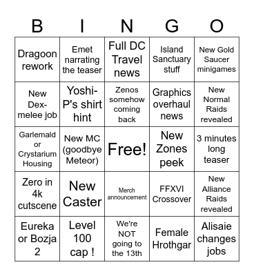 Fanfest 2023 Bingo Card