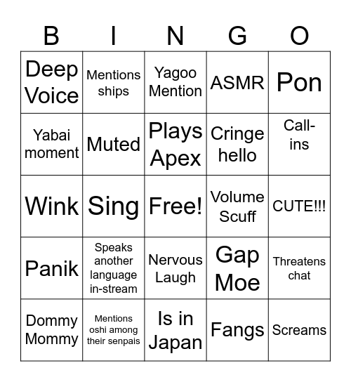 Untitled Bingo Card
