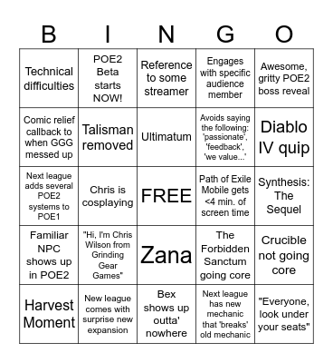 ExileCon 2023 Keynote Presentation Bingo Card
