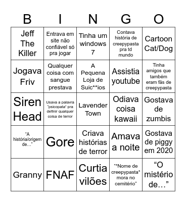 Foi criança creepy Bingo Card