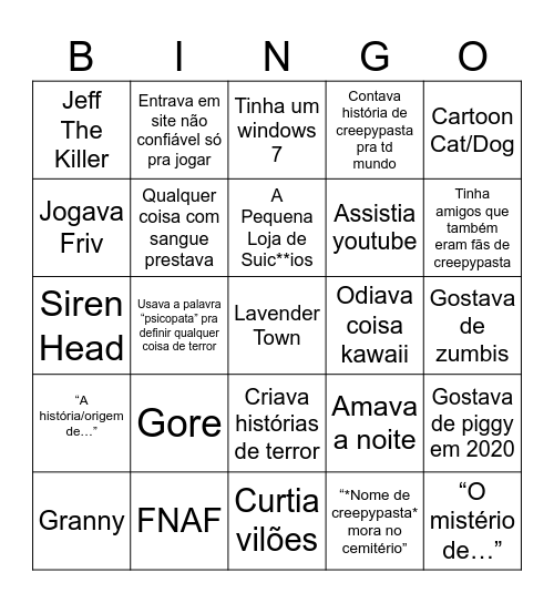 Foi criança creepy Bingo Card