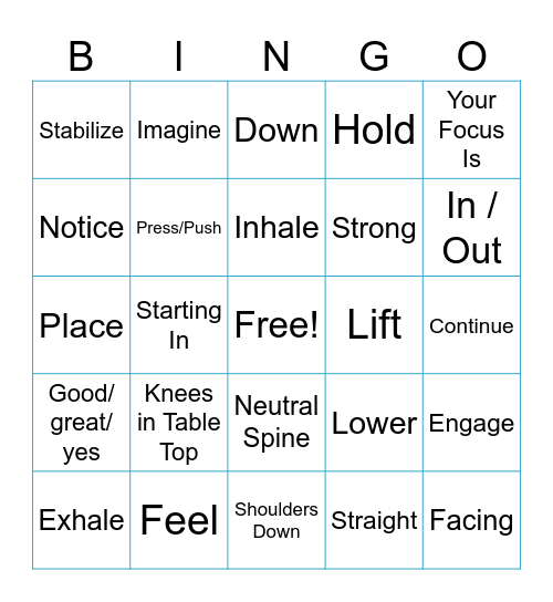 Cuing Workshop Bingo Card