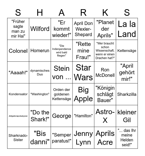 Sharknado-Bingo Card