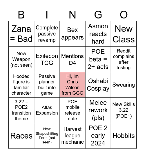 GIGA BINGO EXILECON Bingo Card